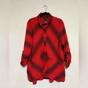 Ali Miles Red Black Textured Stripe Topper Jacket Size Large Lightweight Artsy